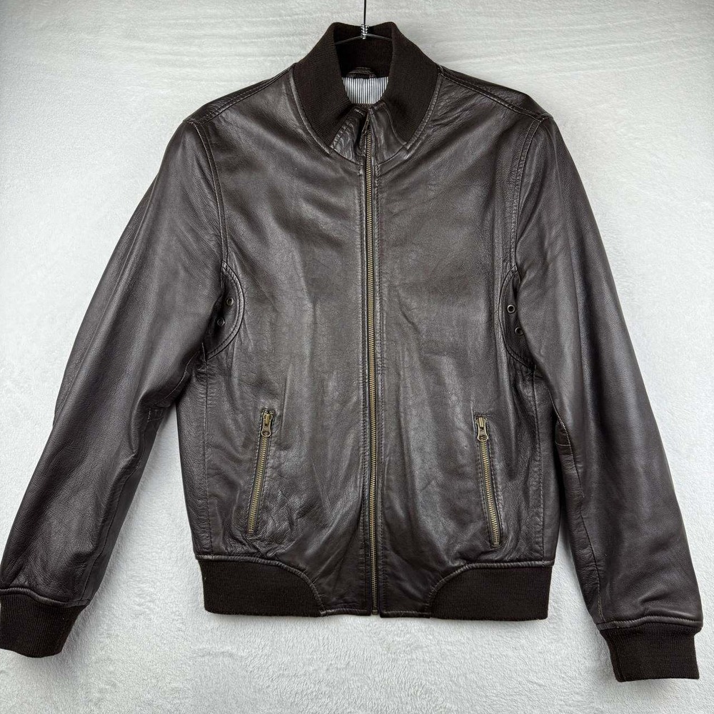 Moreschi Leather Jacket Women Small 48 Brown Full Zip S 100% Pelle Leather